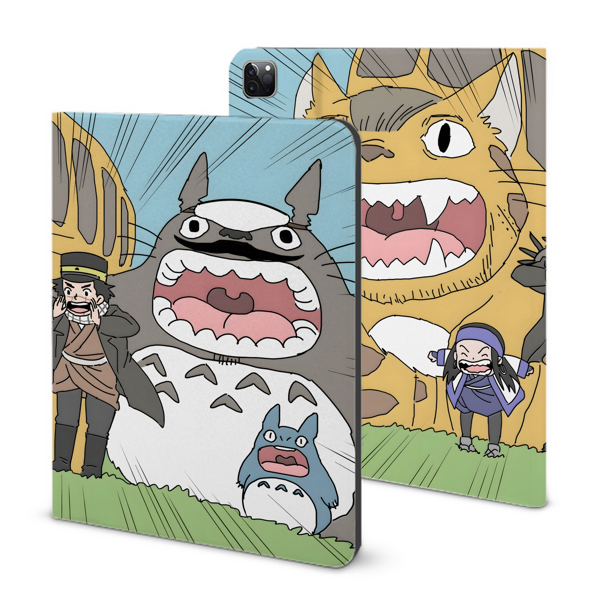 （画像用） となりのトトロ 草壁メイ 草壁サツキ My Neighbor Totoro Satsuki Kusakabe Mei Kusakabe IPad ケース ブック型 PUレザー TPU 耐衝撃 軽量 薄型 ペン収納なし 全面保護 IPad 各モデル対応